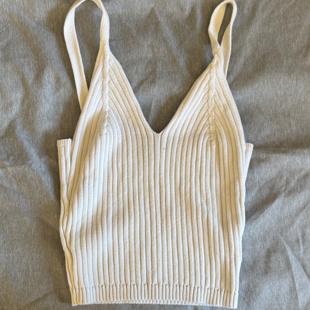 Princess Polly Cream Ribbed Tank Top